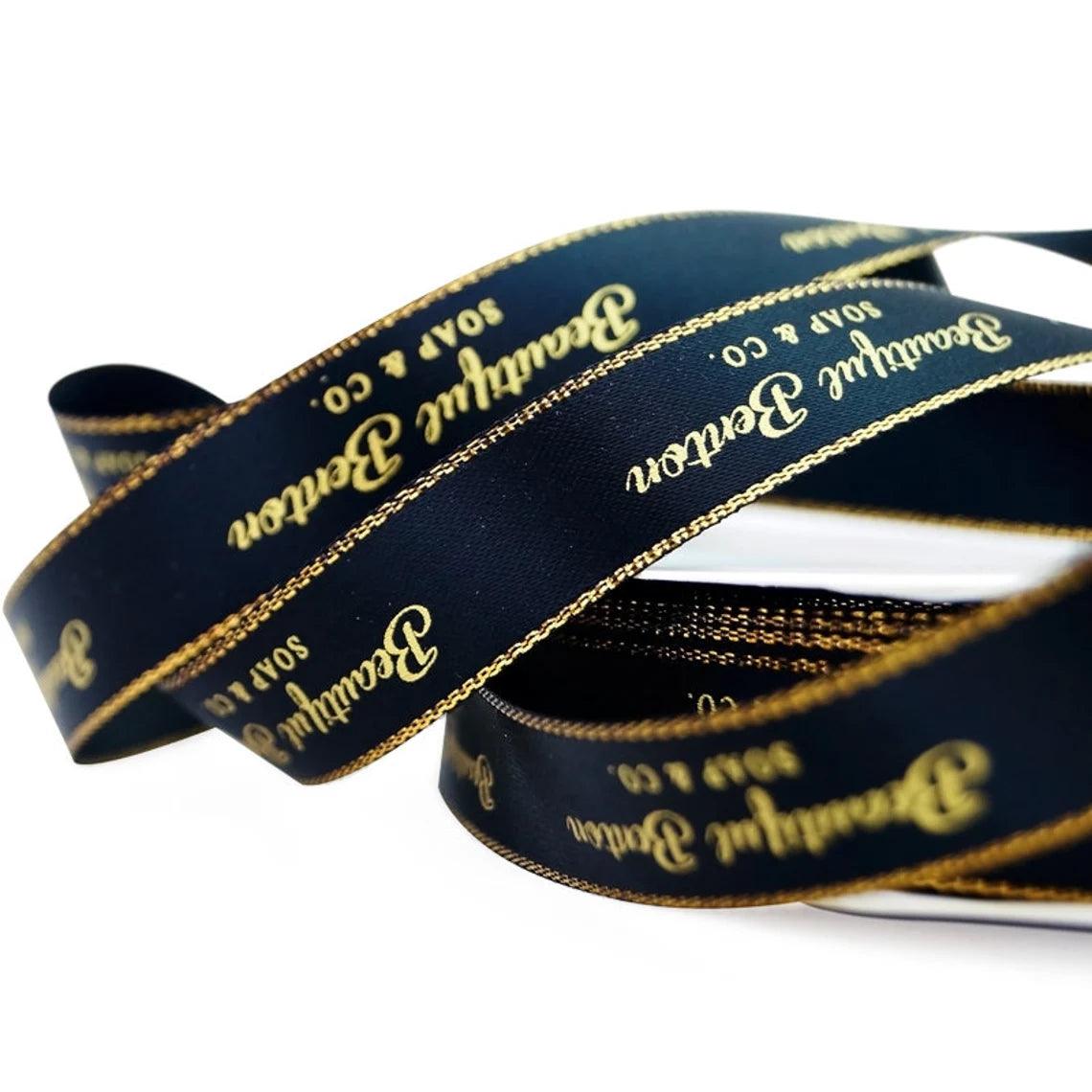 100 Yards Personalized Metallic Gold Ribbon with Custom Wedding Logo for Gifts & Decorations - Wholesale Customized Store